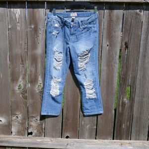 Mudd Cropped Distressed Jeans Blue Low Rise Medium Wash Cotton Size 5